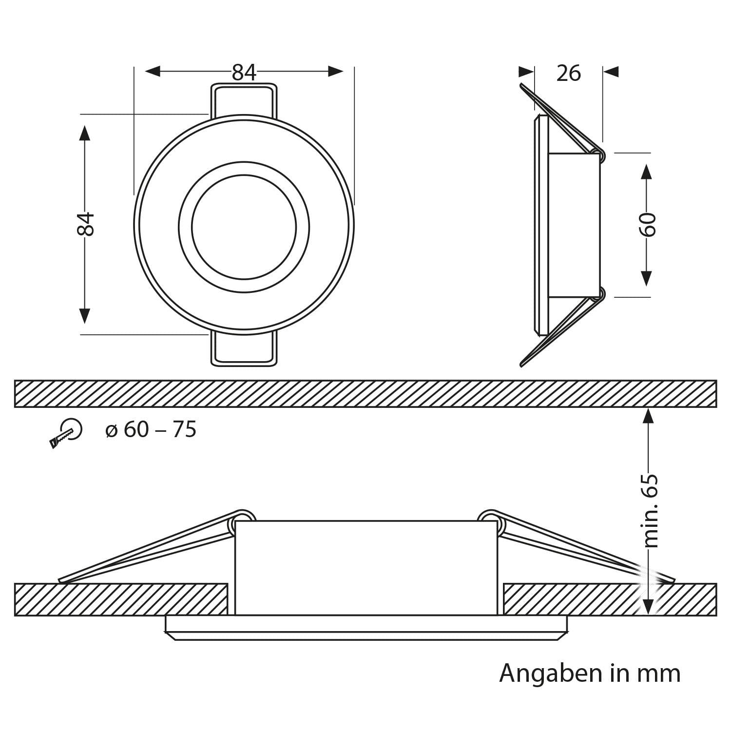 ledscom.de 10x Łazienkowa sufitowa ramka wpuszczana ERID, odporna na wilgoć, łazienkowa, IP44, okrągła, aluminiowa matowa (GU10/MR16/GU5.3/50mm) z gniazdem GU10