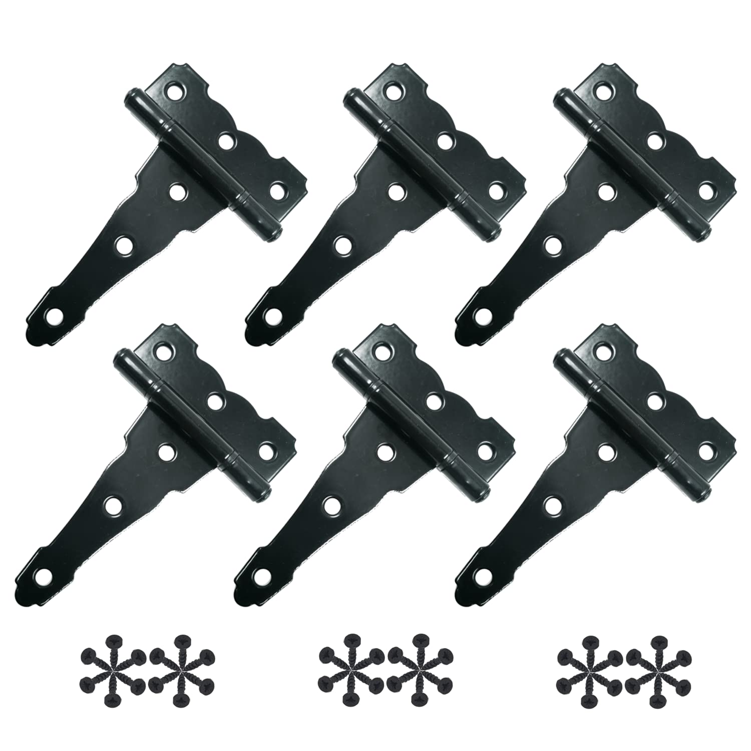 HLMOptimo 5 inch Strap Hinges - Heavy Duty T Hinges for Shed Doors & Gates - Rustproof & Classic Antique Finish - Includes Screws (6, 5 inch)