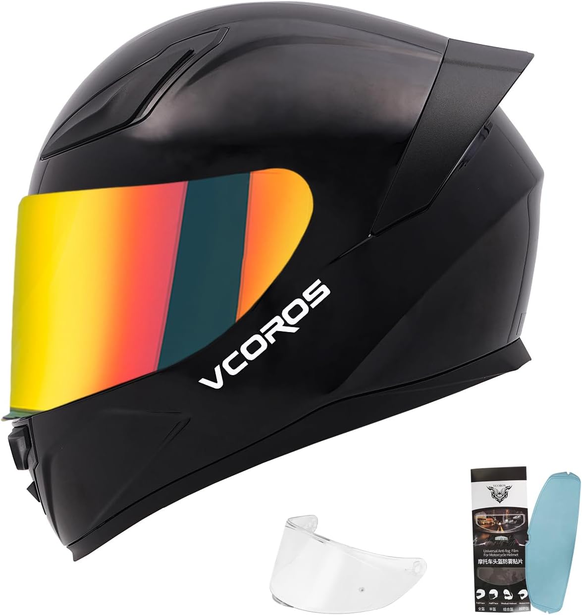 Motorcycle Full Face Helmet for Unisex-Adults DOT Approved WS-609 Motorbike Street Bike Racing Helmets with Visor and Anti-Fog Film(Gloss Black,XL) Gloss Black X-Large