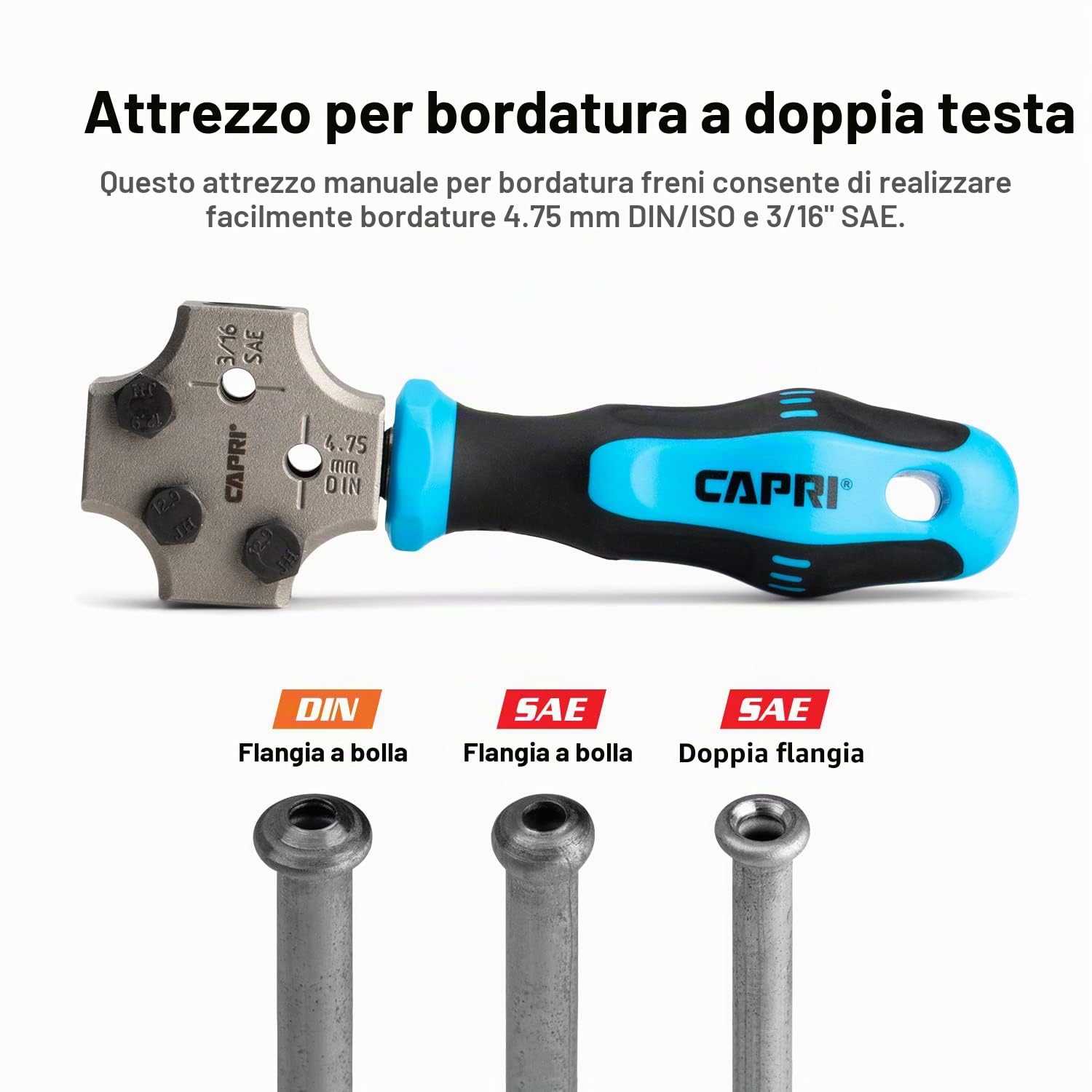 Capri Tools 3/16 "Strumento svasatura a doppia testa, rende 4,75 mm ISO/DIN Bubble Flare e 3/16" SAE doppio svasatura