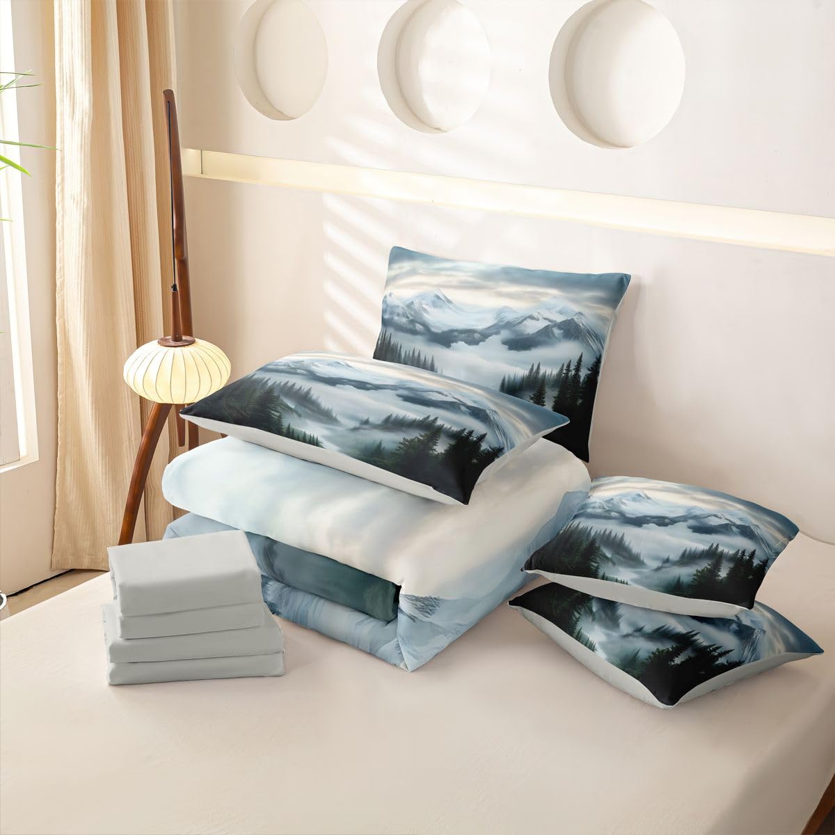Homewish Set di biancheria da letto King Size Mountain 7 pezzi