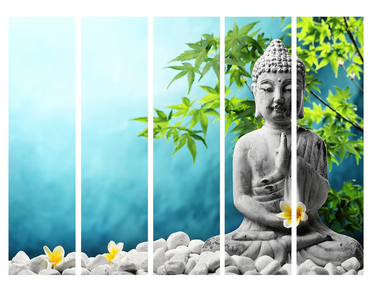 murando Biombo Buda 225x172 cm de Impresion Bilateral en el Lienzo de TNT Decoracion Foto Biombo de Madera con Imagen Impresa Home Office Separador SPA Zen Naturaleza h-B-0092-z-c