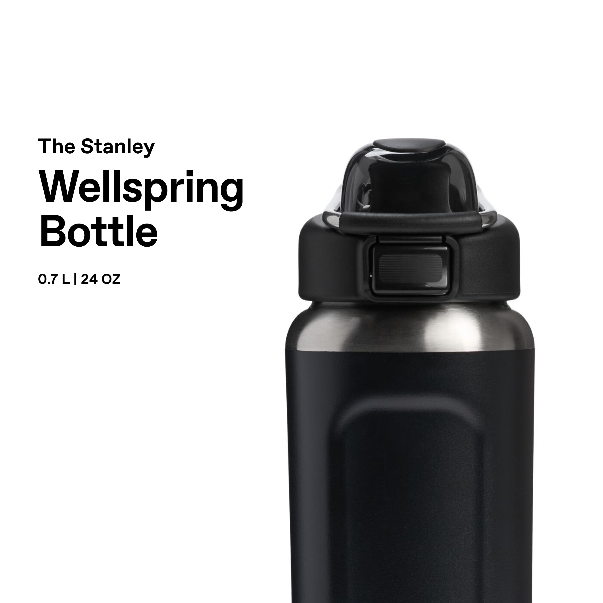 STANLEY 1913 Wellspring Bottle 0.7L - Black 2.0 | 12 Ore Di Freddo - 40 Ore Di Ghiacciata - Senza BPA - Acciaio Inossidabile Riciclato - A Prova Di Perdite