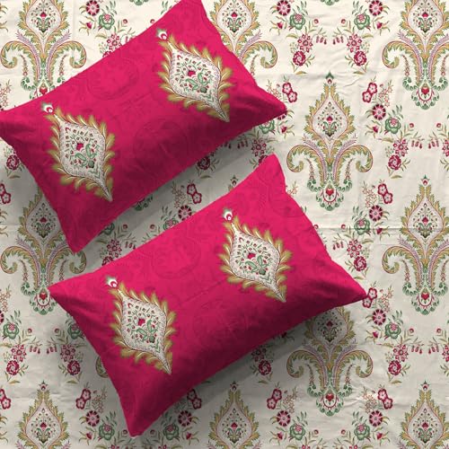 Image of Urban Space 144 TC Divine 100% Cotton Bedsheet for King Bed, Cotton Bedsheet with 2 Pillow Covers (Size 108 x 108 inches, Motif Red, King Size)