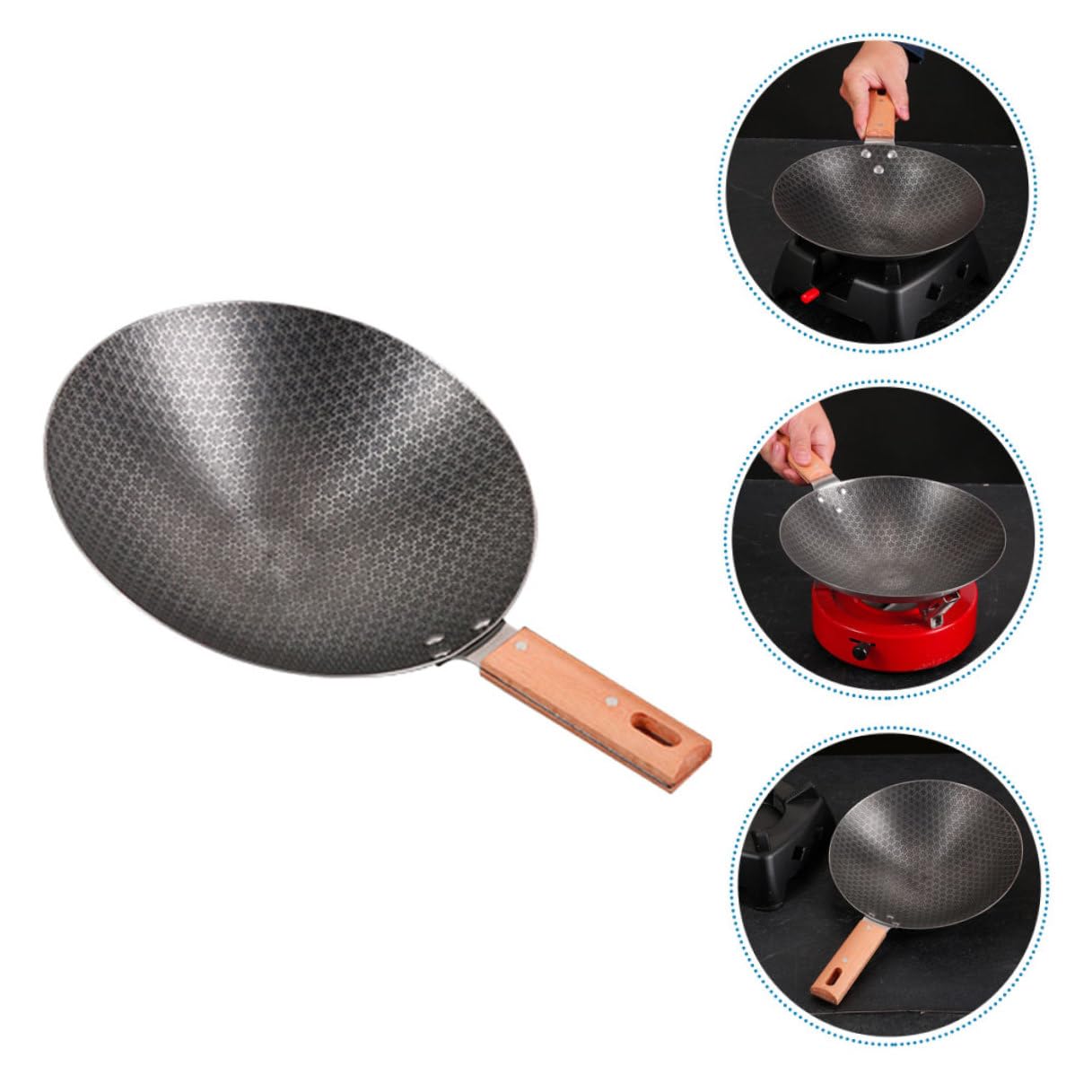 Wok Piccolo in Ferro per Cottura Padella Wok da Cucina Multiuso Facile Impugnare Manico Termoisolante per Friggere e Cuocere