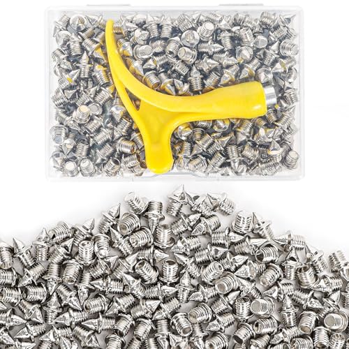 1/8 Inch Track Spikes 100Pcs Stainless Steel Pyramid Shoe Spikes with Spike Wrench for Track and Cross Country Replacement Spike Compatible with Sprint Sports Short Shoes