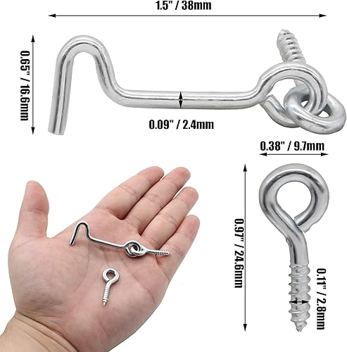 Miniatura 3 de Jersvimc Pestillo giratorio de 1.5 pulgadas de plata para ventana (8 unidades), gancho de cabina de acero con tornillos de montaje para puerta de