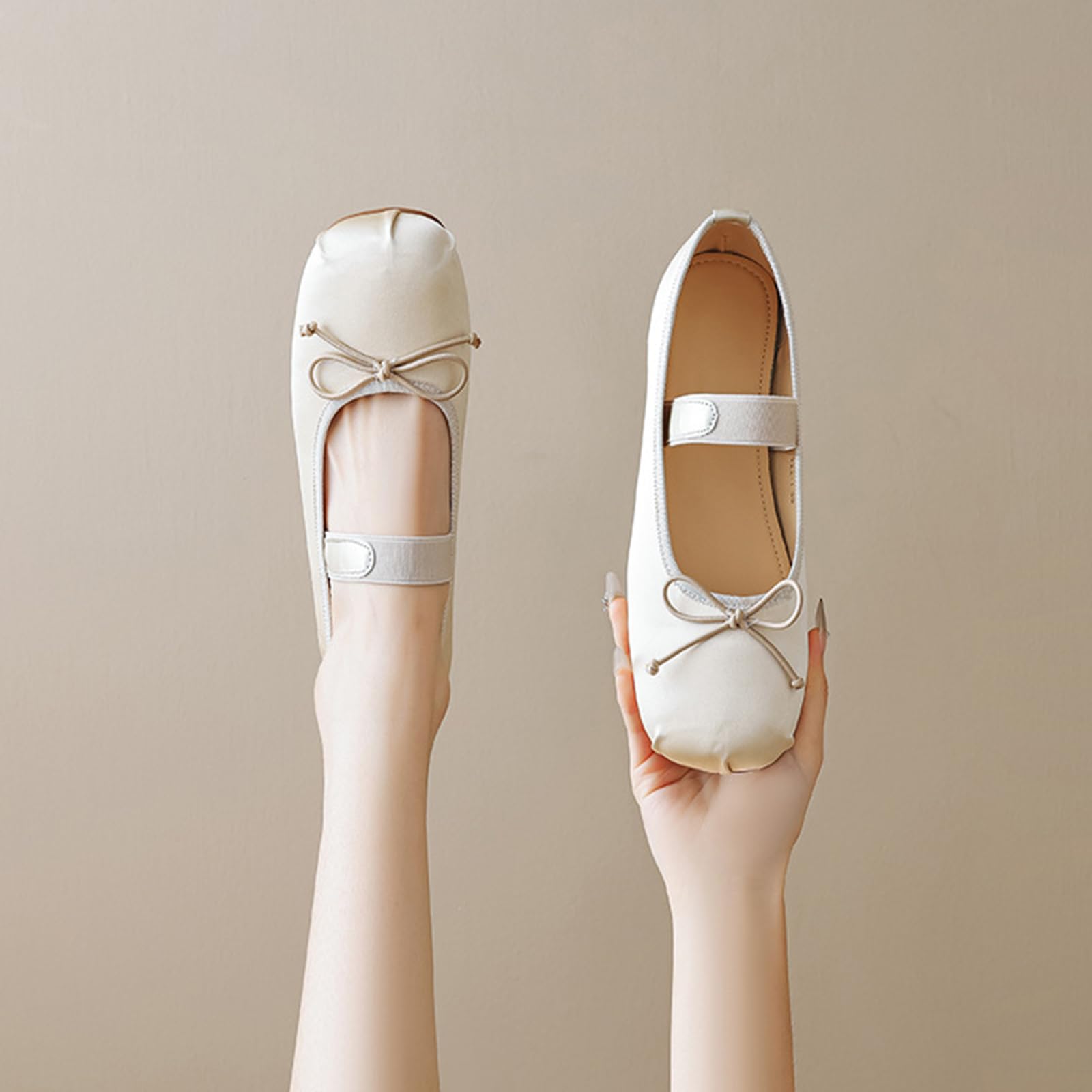 Ballerine Donna Fiocco Raso Punta Tonda Elastico Slip on Shopping Quotidiano appuntamento Pranzo Ufficio pendolare
