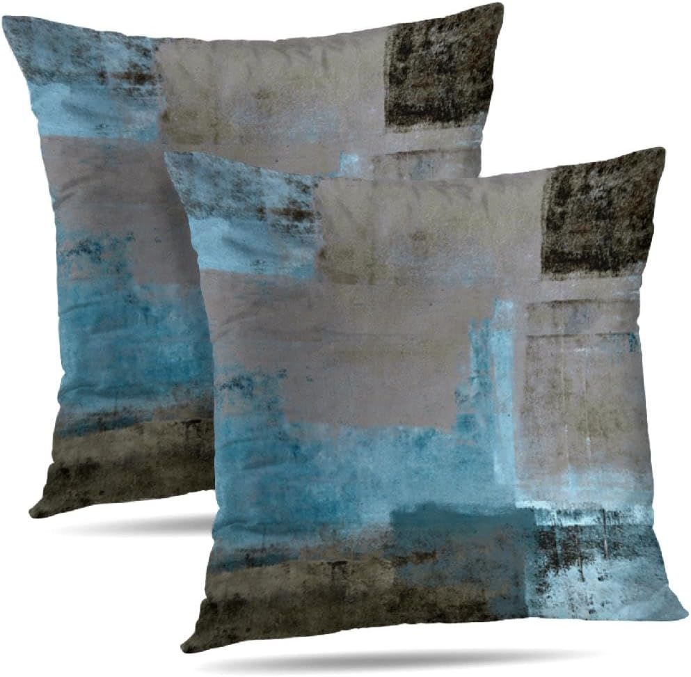 Alricc Teal and Brown Throw Pillows Covers Set of 2 Blue