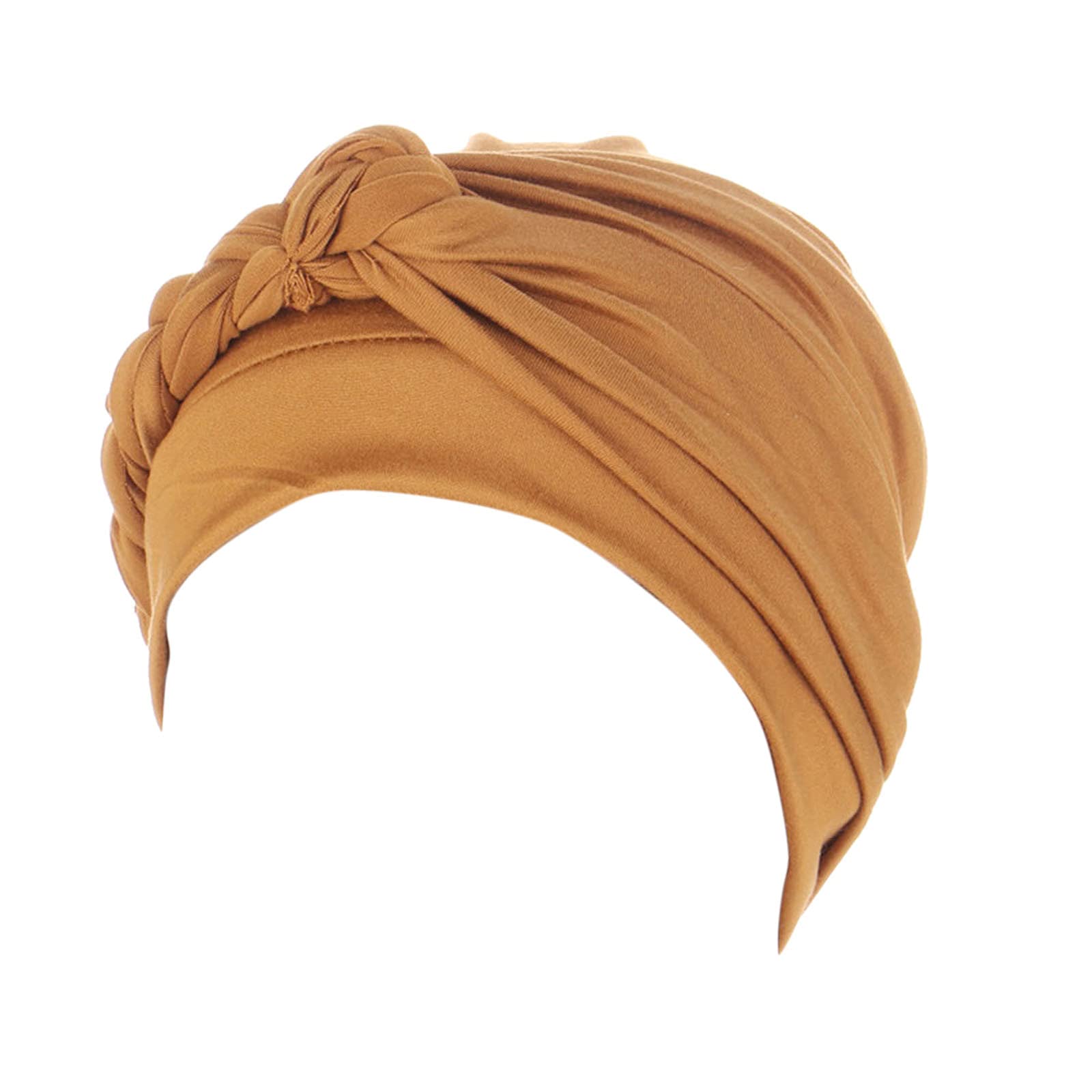 Womens Elastic Soft Solid Hair Turban Beanie Hats Twisted Braid