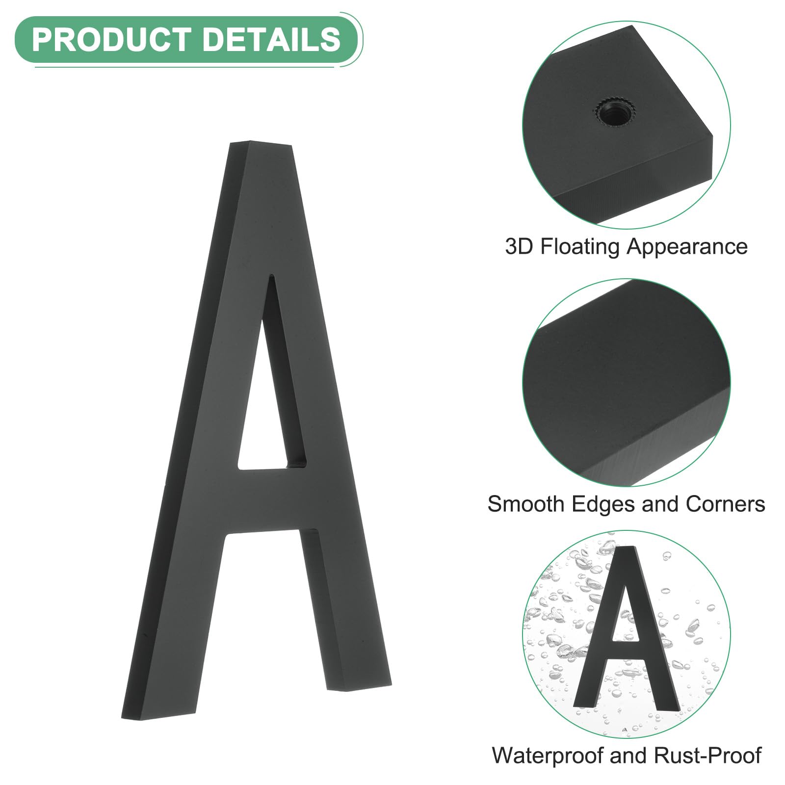 M METERXITY 8 Inch 304 Stainless Steel Modern Floating House Letter A with Nail Kit and Instructions - Image 2