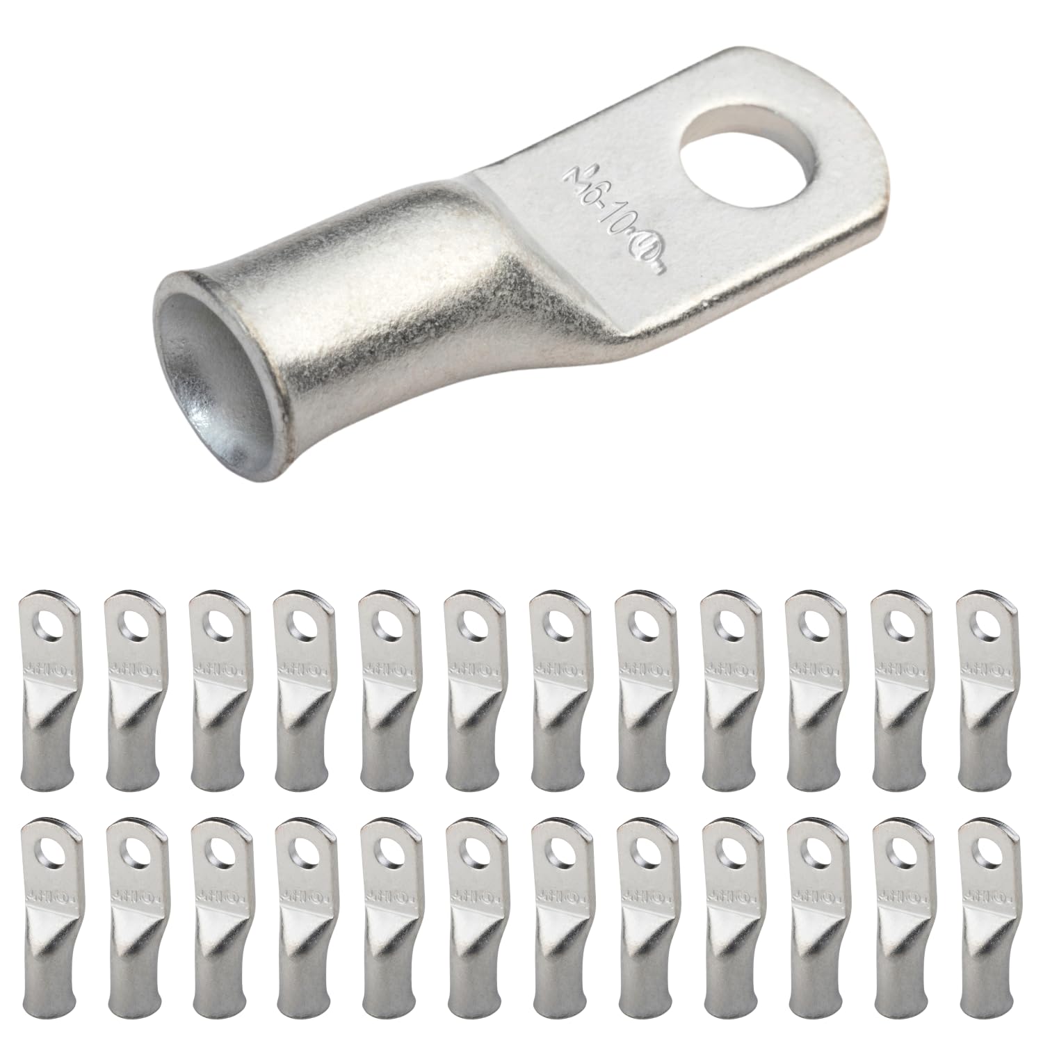 SELTERM 25pcs 6 AWG #10 Stud Marine Grade Tinned Copper Battery Cable Lugs, 6 Gauge Ring Terminals, UL Wire Lugs Electrical Battery Cable Ends, Tinned