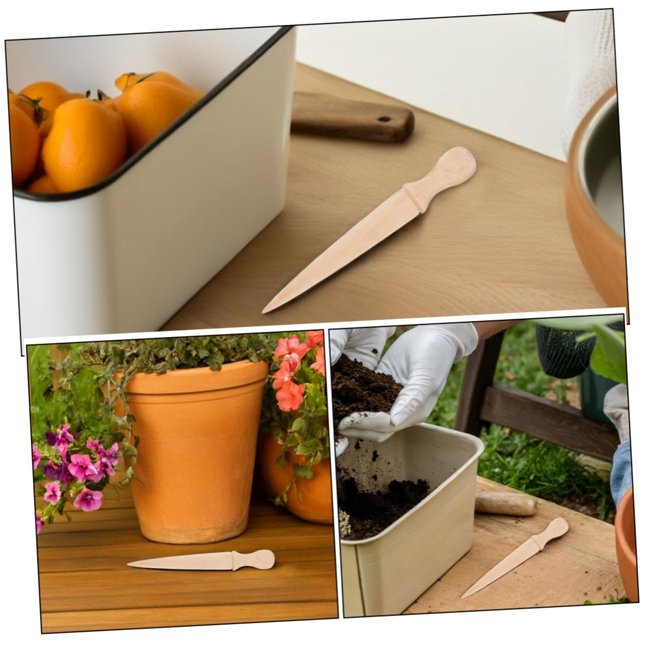 SUPVOX 6 Pièces Outil De Plantation à Manche Bois Piquet De Jardinage Outil De Semis Bêche à Planter Bêche De Jardin De Poinçon Pour Jardin
