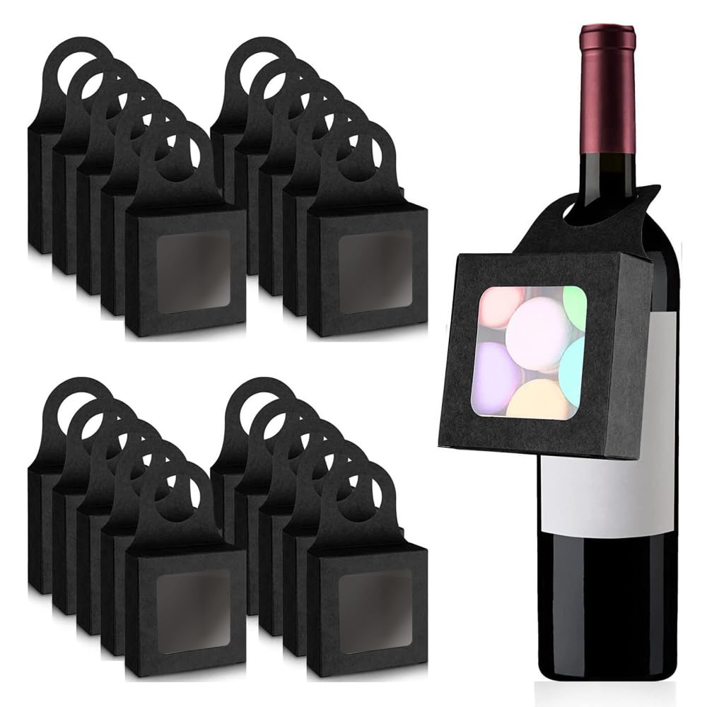 DONGKER 20 PCS Wine Bottle Boxes,Circle Hooks Kraft Paper Candy Hanging Box with Window for Holding Candy Chocolate Cookies