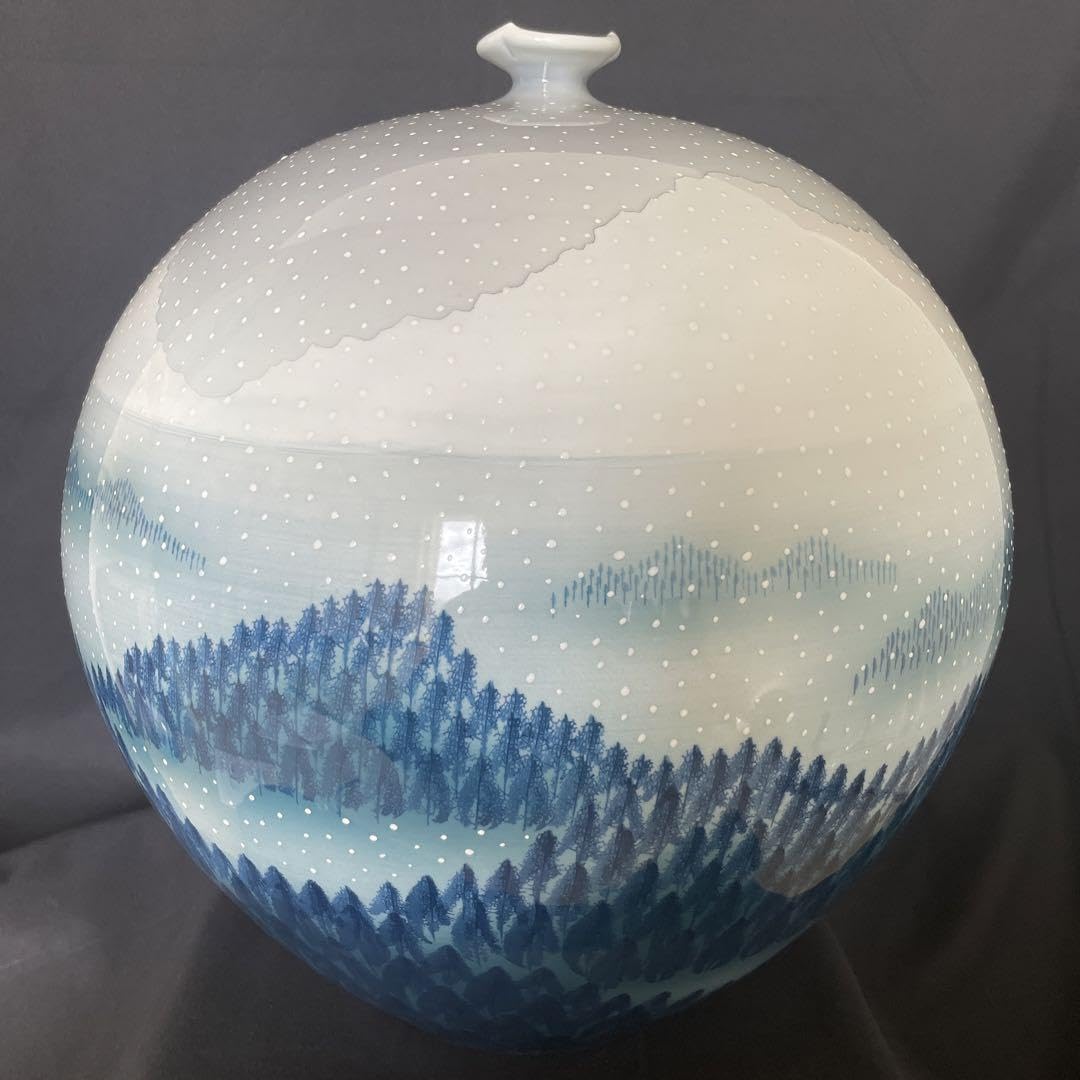 Amazon.co.jp: 藤井朱明 花瓶 日展人気作家 特大雪景色 有田焼 人間