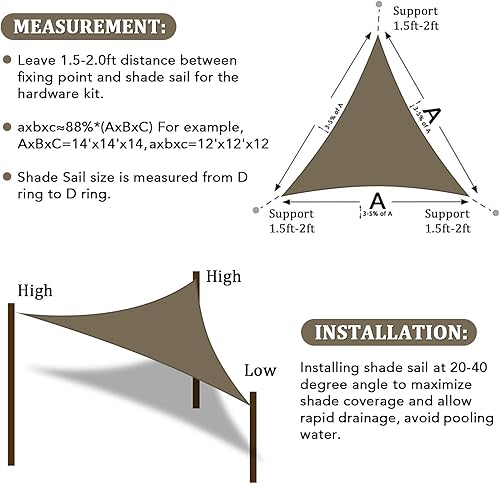 Miniatura 6 de Shade&Beyond - Toldo parasol tipo vela triangular de 8 x 8 x 8 pies, para patio, bloqueo de rayos ultravioleta, para instalaciones y actividades al