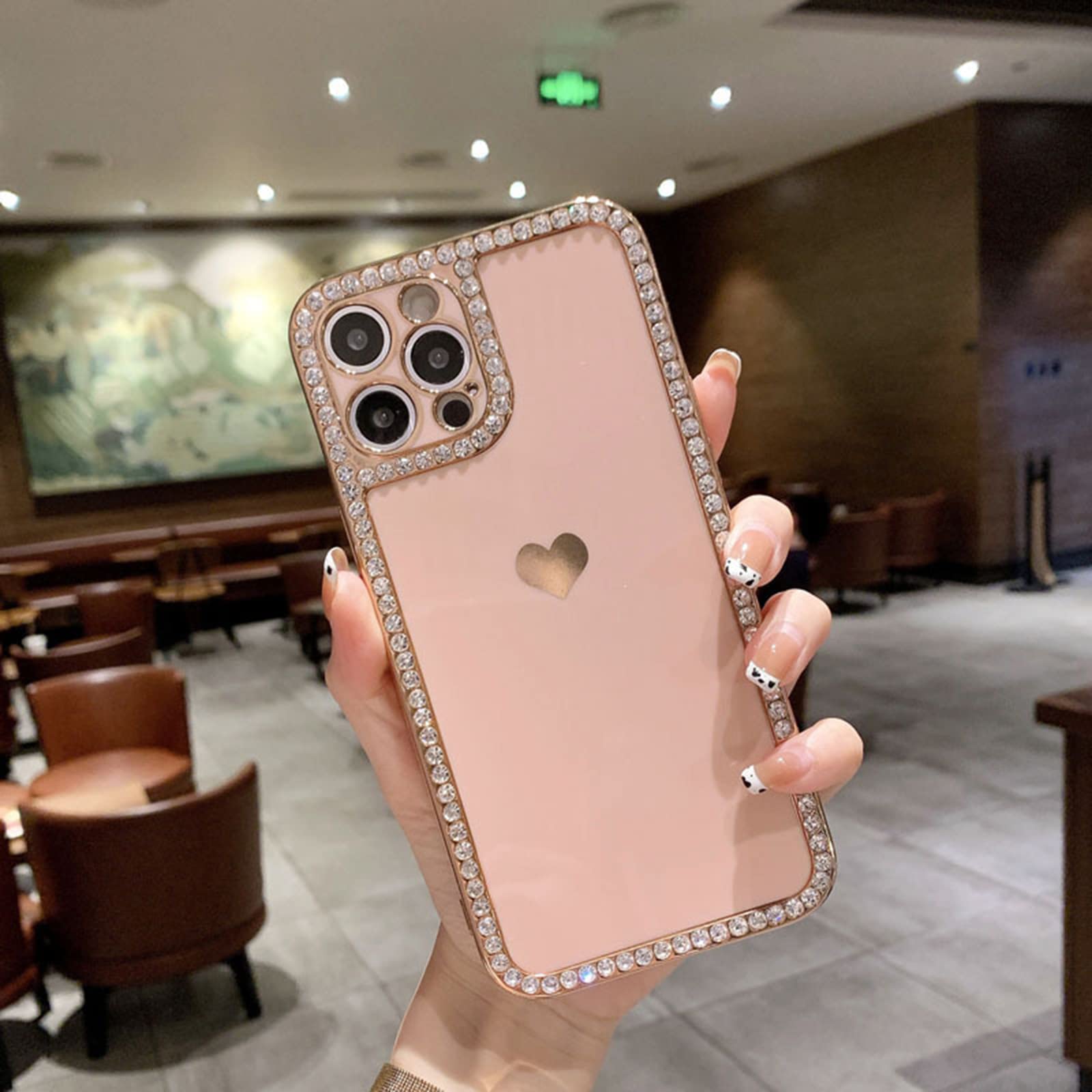 LCHULLE Compatibile con iPhone 13 Pro Max Cover cuore d'amore Custodia con forma ondulata riccia ragazze Protezione fotocamera Cover protettiva galvanizzata Custodia per iPhone 13 Pro Max Blu marino