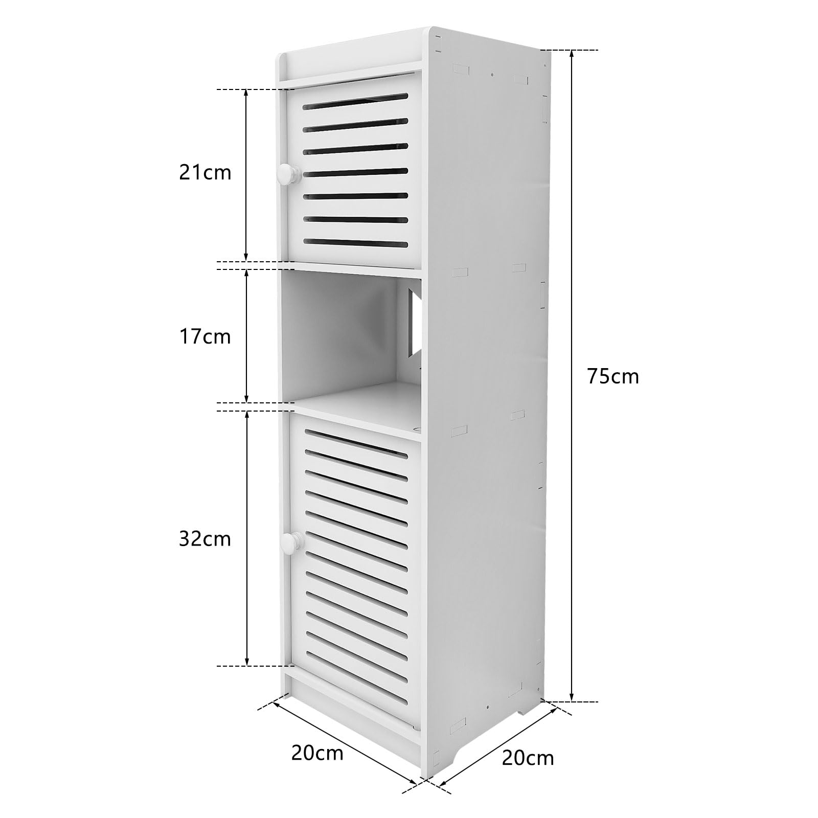 Mobiletto Per Bagno In Legno - 15x15x80cm, Bianco, Porta Carta Igienica, Scopino, Ideale Per Spazi Piccoli