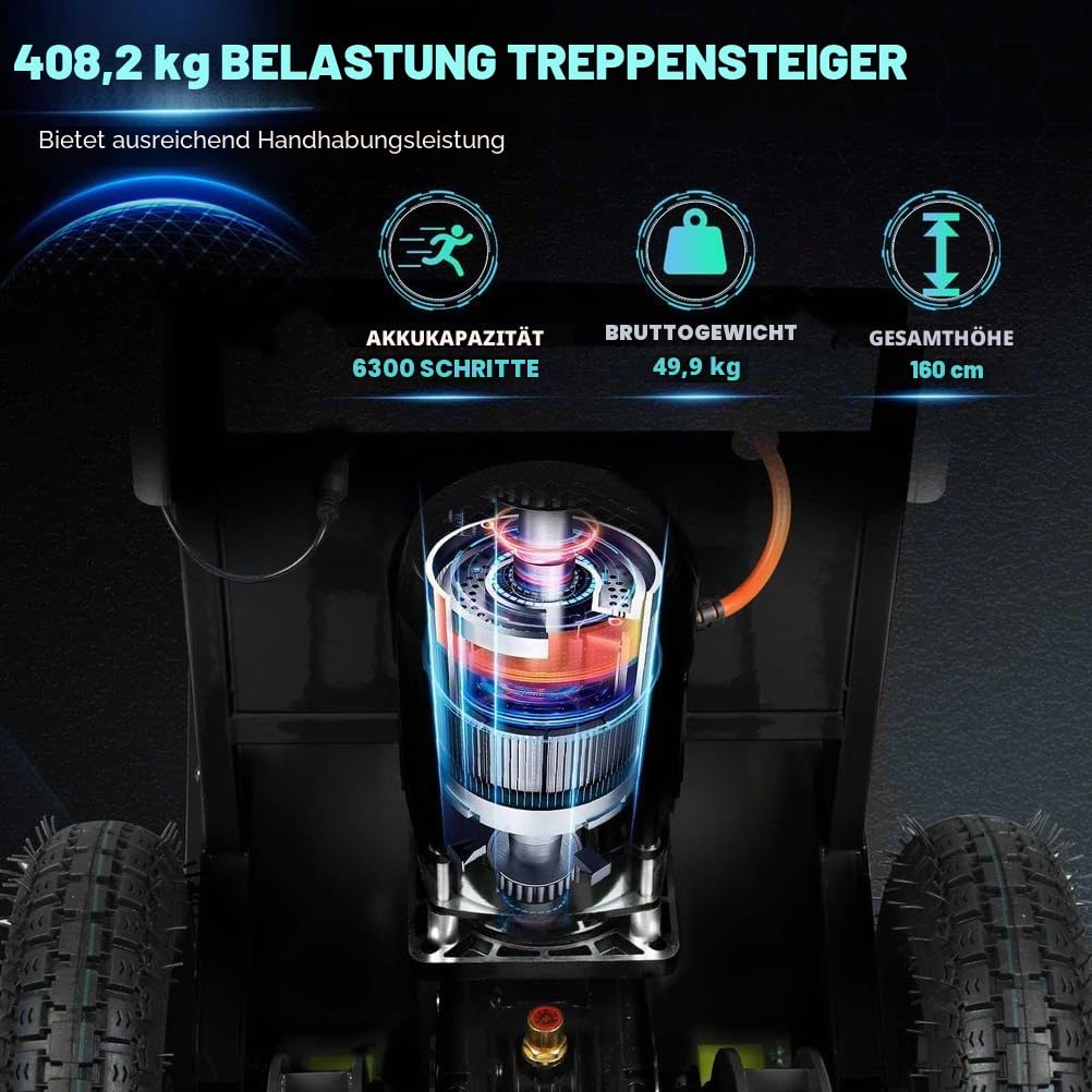 Electric Sack Truck, Heavy Stair Climber, Electric Stair Climber, for Furniture Transport, Stairs & Descents, with Safety Rope Air Pump,001