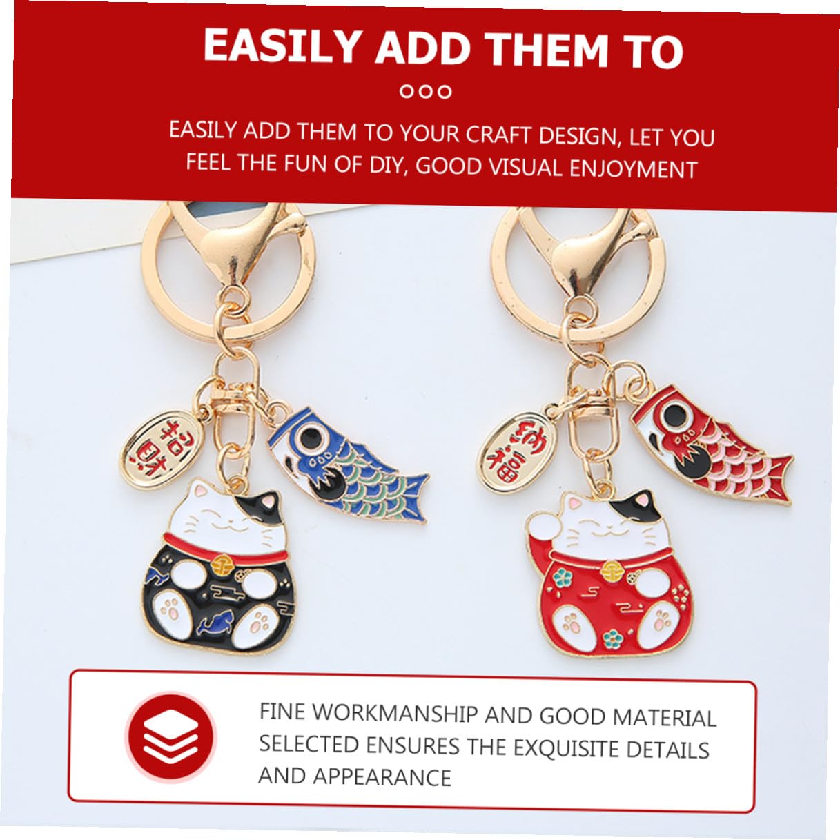 Llavero de Gatos Japoneses de Buena Suerte en Aleación de Zinc Rojo, Diseño Multiusos Práctico para Decoración y Obsequio de Cumpleaños, Pack de 2 Piezas