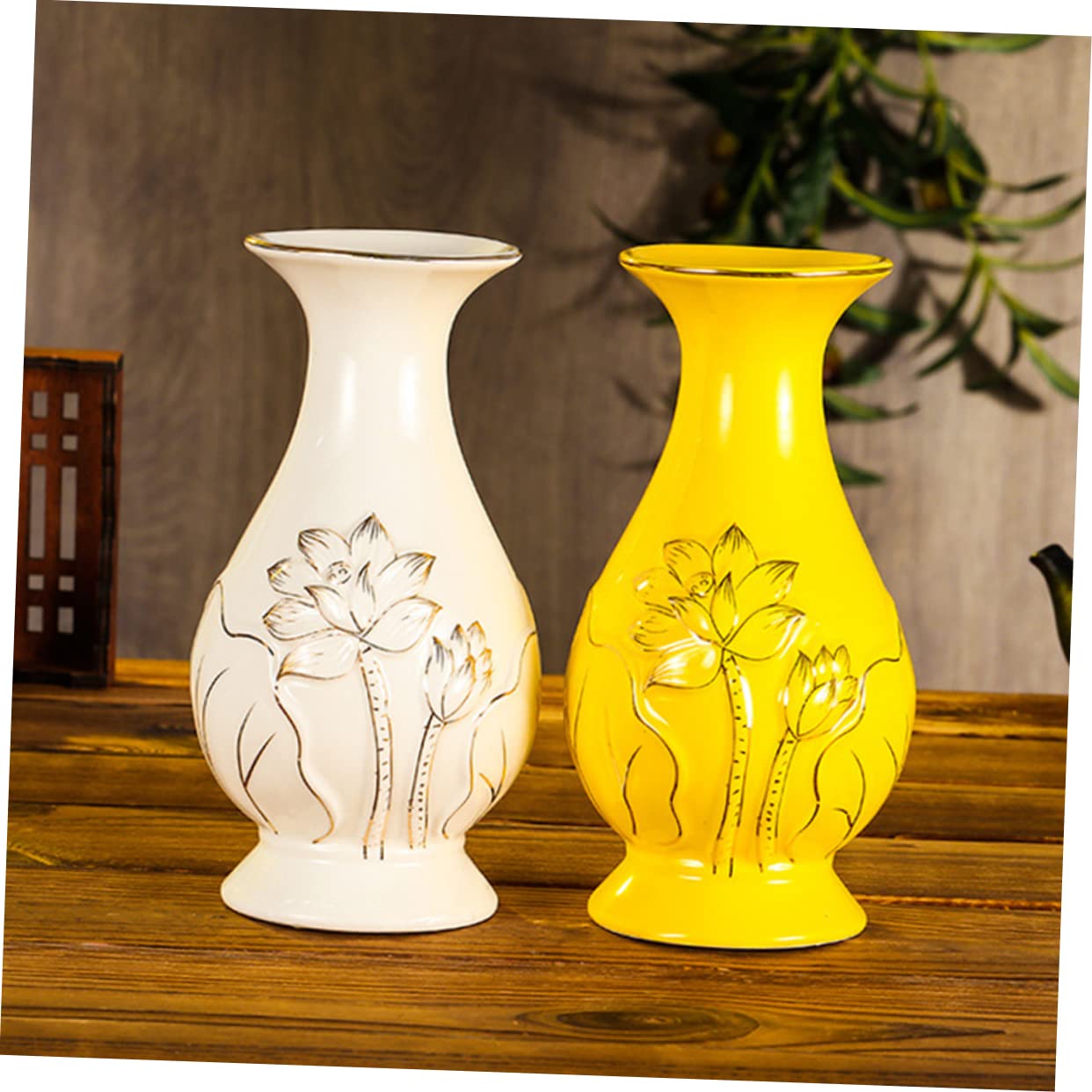 DOITOOL 2pezzi Vaso in Ceramica per Fiori di Loto Composizione Floreale in Ceramica Vaso Decorativo Moderno per Esposizione di Fiori per Secchi