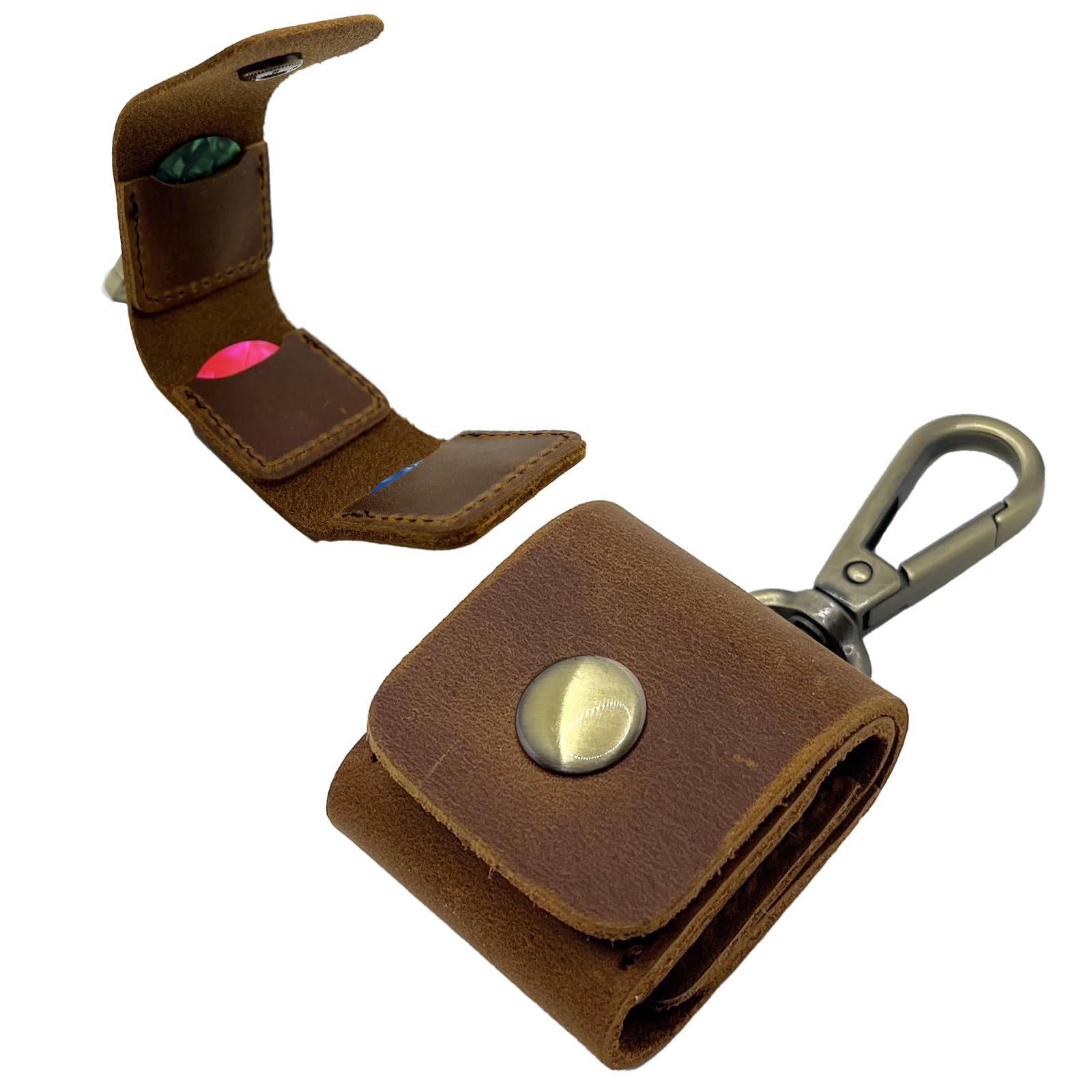 Della Stella Genuine Leather Guitar Pick Holder Keychain,Guitar Picks Holder Case for 3 Pick Storage with Metal Snap Hook, Guitar Accessories Gift for