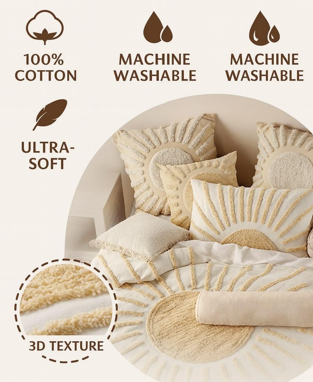 Boho Tufted Duvet Cover Set - 3 Piece Cotton Bedding Set, Soft Embroidered & Comforter Covers with Pillowcases, Queen/King Sizes, Shabby Chic Farmhouse, Soft & Breathable (California King, 98" x 104")