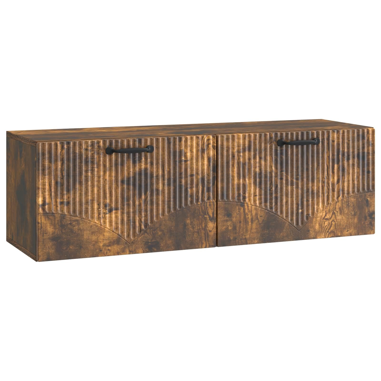 Mobile basso per TV, montaggio a parete, rovere affumicato, 98 x 31 x 30 cm | Mensola sospesa salvaspazio per soggiorno e camera da letto con 2 ante a ribalta e robusto materiale in legno fino a 60 kg.