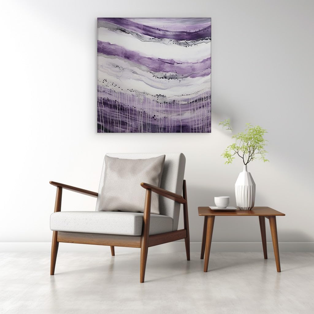 Canvas for Living Room. Exploring The Purple and White Hues in Abstract Artistry, 27 x 18 inch Canvas Wall Art - Ready to Hang