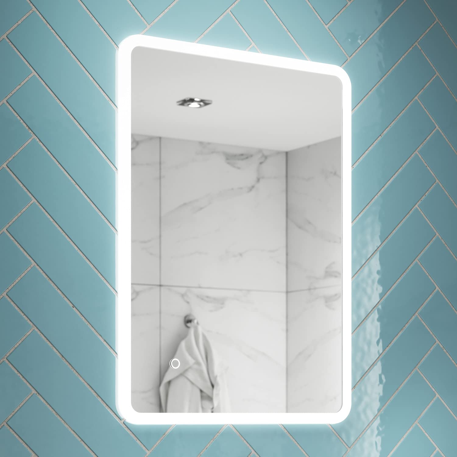 Pebble Grey Illuminated Bathroom Mirror with LED Lights 500x700mm IP44 Rated - Nano LED Bathroom Mirrors with Heated Demister Pads and Touch Sensor Switch, Wall-Mounted Vanity Mirrors, Digital Mirror