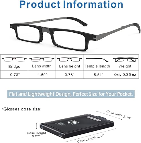 Miniatura 3 de Missfive Anteojos de lectura plegables ultrafinos para hombres y mujeres con bolsillo + funda rígida plana portátil actualizada, diseño plegable y