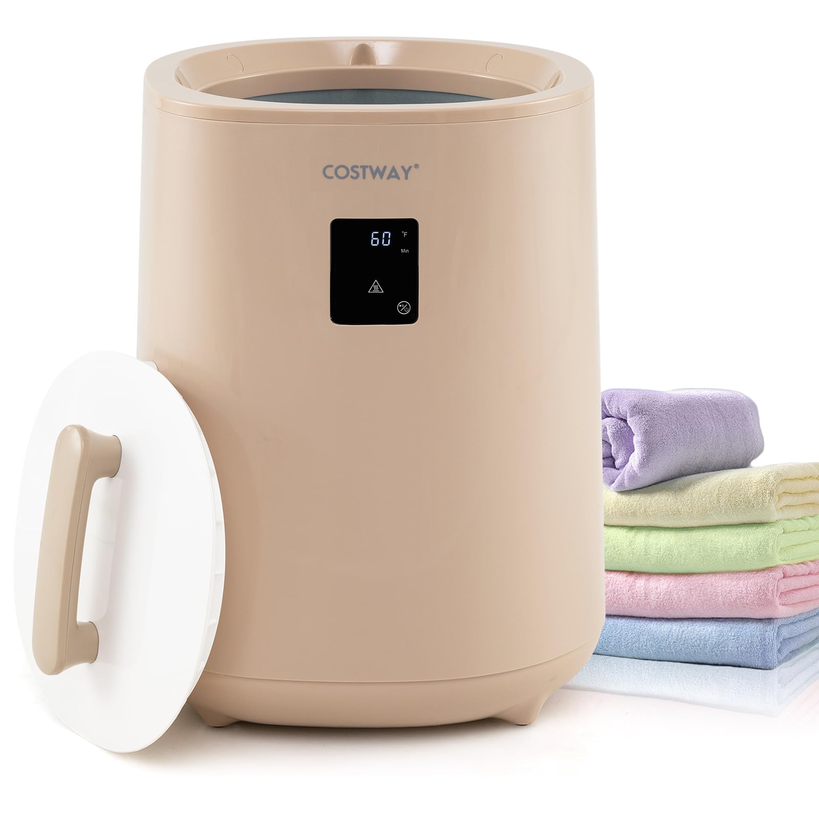 COSTWAY Calentador de Toallas para Baño, Calentador de Mantas Grande de 18 L con Pantalla LED y Apagado Automático, Cubo Portátil para Toallas Calientes, Batas, Mantas (café)