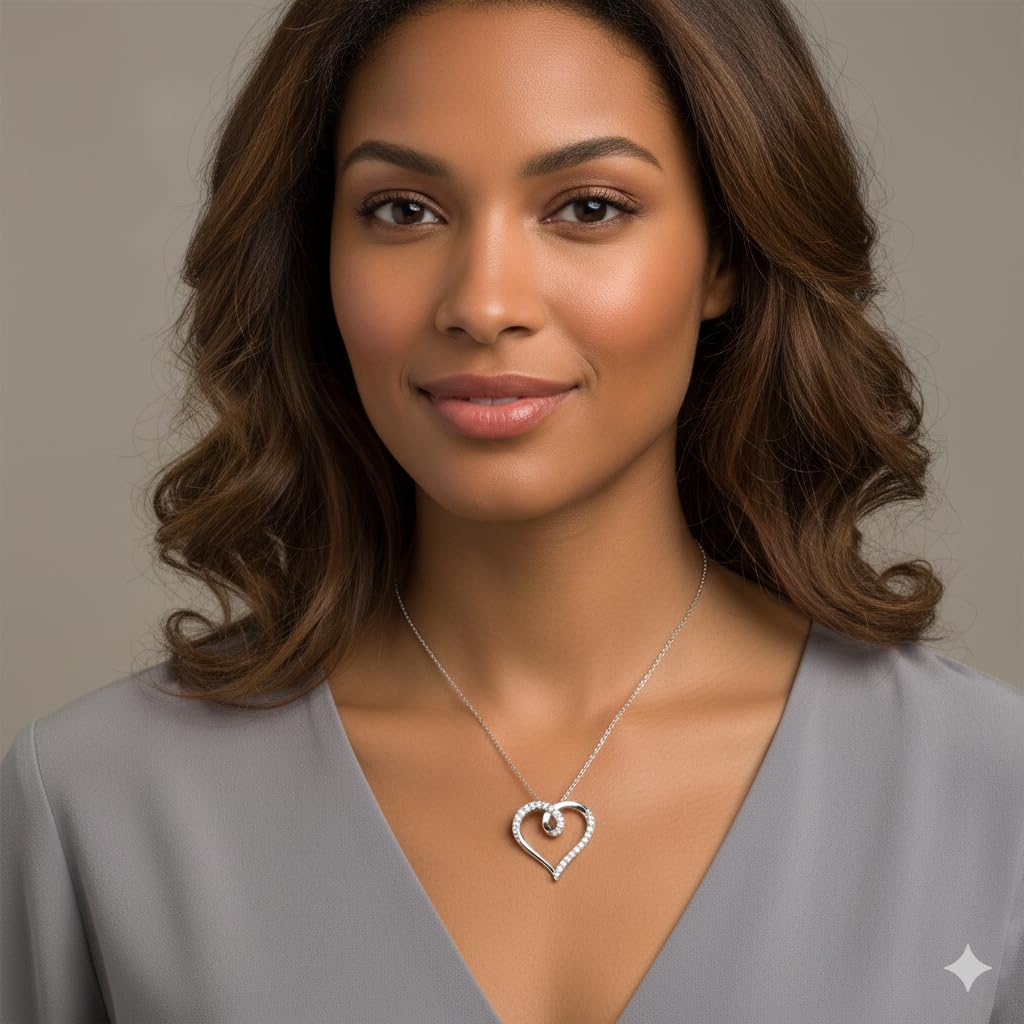 Jewelili Sterling Silver Love Heart Pendant Necklace with 1/5 Cttw Round Lab Grown Diamond 18 Inches Cable Chain