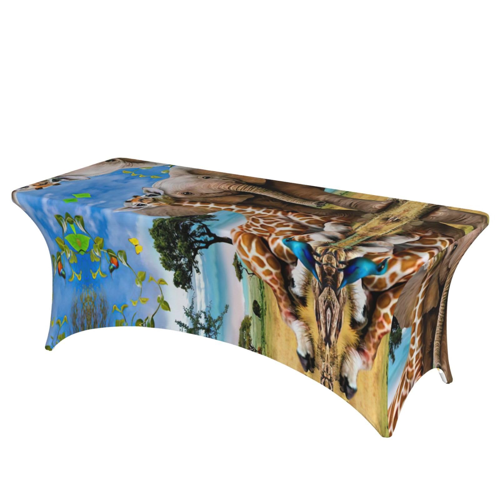 Housse de table rectangulaire 1m80 extensible imprimé savane