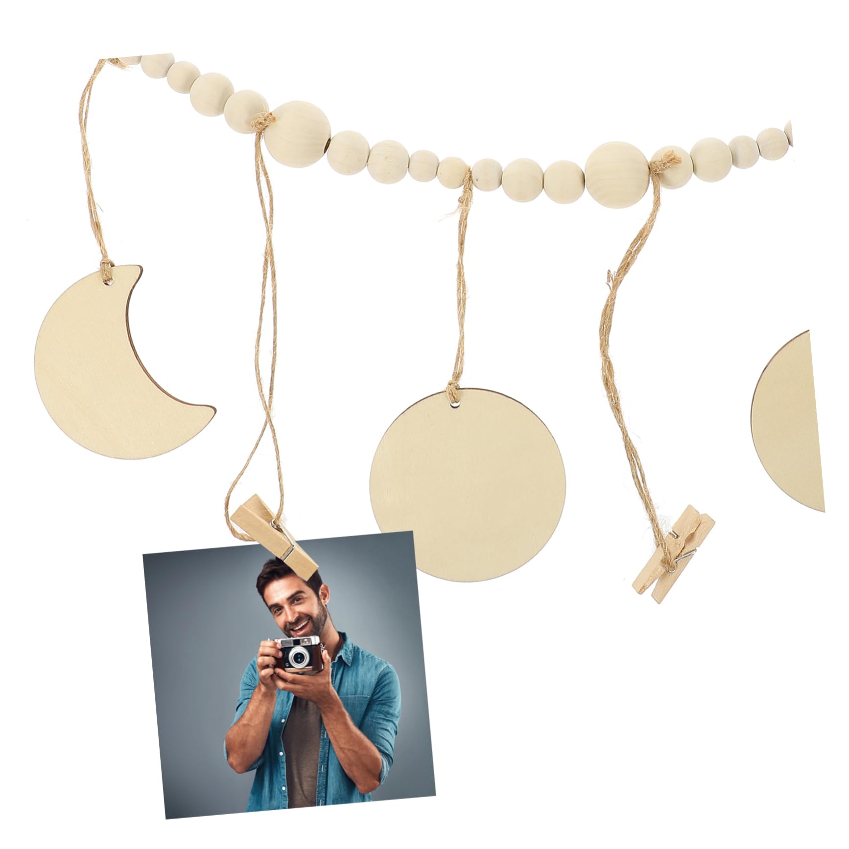Alipis 5 Stück Wandfoto Organizer mit Clips Holzperlen Girlande zur Kreativen Fotoanzeige für Hochzeiten Geburtstage und Wohnkultur Langlebiges Design für Persönliche Erinnerungen und