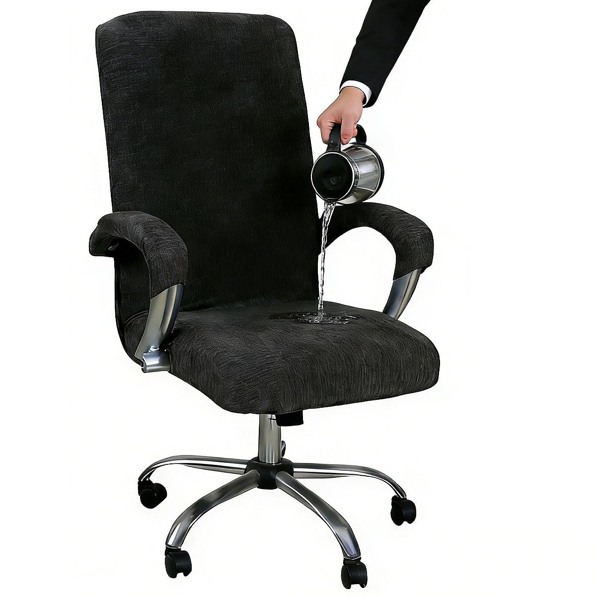Funda Silla Oficina Elástica Negra Cubierta Protectora de Sillón Escritorio Giratorio con Cremallera Lavable Fundas para Sillas Ordenador Universales Protector Asiento Gaming antiarañazos Gatos