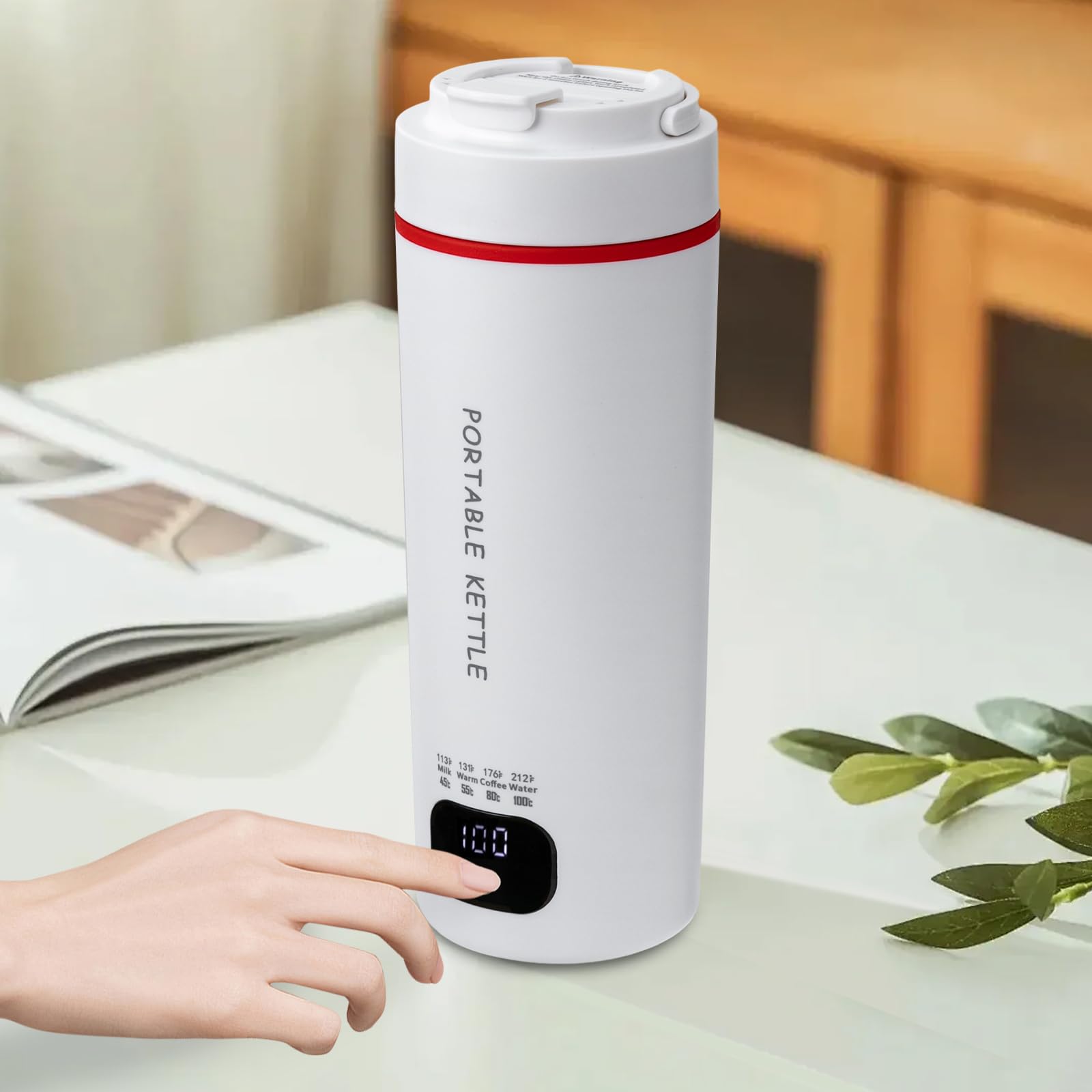 Elektrische waterkoker voor op reis, draagbaar, klein, 400 ml, 3-in-1 theepot, mini-doorstroomboiler, roestvrij staal, automatische uitschakeling, witte thermoskan voor thee, koffie, melk en fast