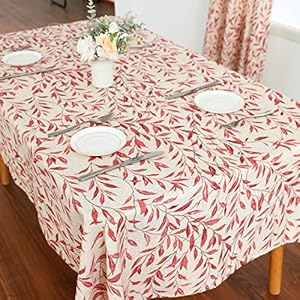VOGOL Linen Textured Tablecloth for Dining Table, Farmhouse Kitchen Rectangle Table Cloth for Coffee Dining Table Cover, Red Leaves Pattern, 52 x 102 VOGOL Linen Textured Tablecloth for Dining Table Farmhouse Kitchen Rectangle Table Cloth for Coffee Dining Table Cover Red Leaves Pattern 52 x 102