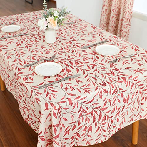 VOGOL-Linen-Textured-Tablecloth-for-Dining-Table-Farmhouse-Kitchen-Rectangle-Table-Cloth-for-Coffee-Dining-Table-Cover-Red-Leaves-Pattern-52-x-102 VOGOL Linen Textured Tablecloth for Dining Table Farmhouse Kitchen Rectangle Table Cloth for Coffee Dining Table Cover Red Leaves Pattern 52 x 102
