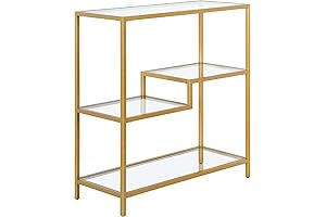 Henn&Hart 36" Tall Rectangular Bookcase in Gold: Geometric Display Shelves for Home Office, Living Room