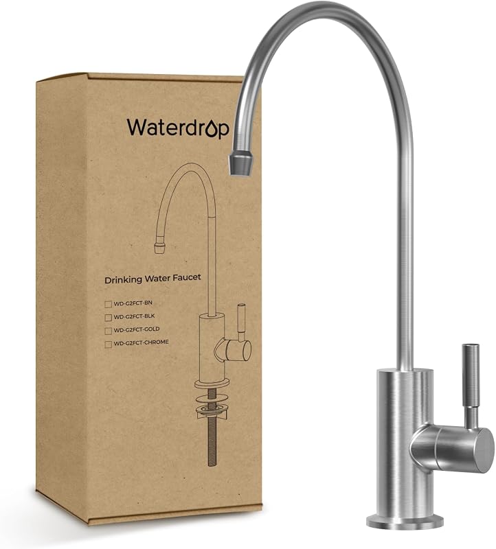 G2FCT-BN Drinking Water Faucet, NSF/ANSI 372 Certified, Brushed | RO Water Filter Faucet for Kitchen Bar Sink, Lead-Free, 304 Stainless Steel, Single Handle, 360° Swivel Spout