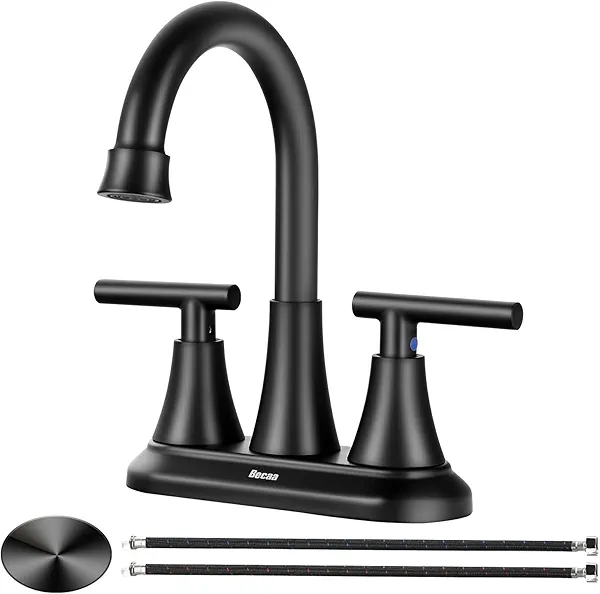 4 Inch Bathroom Faucets for Sink 3 Hole, Faucet for Bathroom Sink with Pop-up Drain & Supply Hoses, 2-Handle 360 Swivel Spout Stainless Steel Lead-Free, Centerset Faucet for Vanity Lavatory