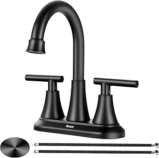 4 Inch Bathroom Faucets for Sink 2-3 Hole, Faucet for Bathroom Sink with Pop-up Drain & Supply Hoses, 2-Handle 360 Swivel Spout Stainless Steel Lead-Free, Centerset Faucet for Bathroom Vanity Lavatory