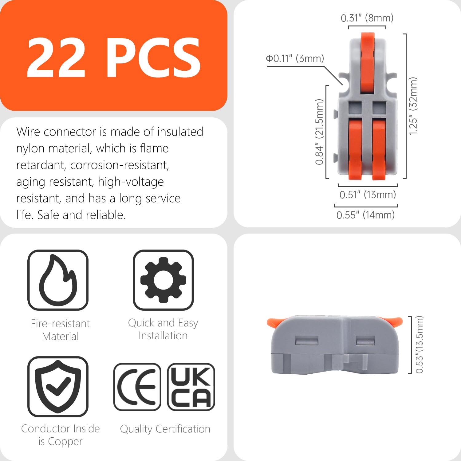 22 piezas Conectores Eléctricos, 1 Entrada y 2 Salida, Conectores de Empalme Compactos, Pueden Combinar Terminales Libremente, Adecuado para 0,2-4mm² cables