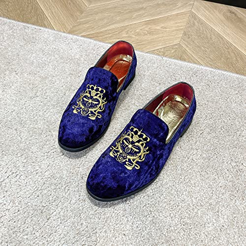 Image of FLQL Men's Luxury Velvet Penny Loafers Shoes Embroidery Suede Dress Loafers Daily Boats Shoes for Party Wedding Prom Size 7-13