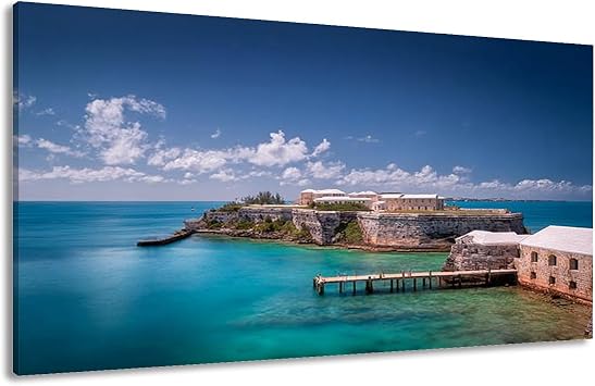 Canvas Wall Art Prints Wharf Bermuda Large Framed Wall Art Painting Artwork Poster Hanging Home Decor for Living Room Office Bathroom 20"x40"