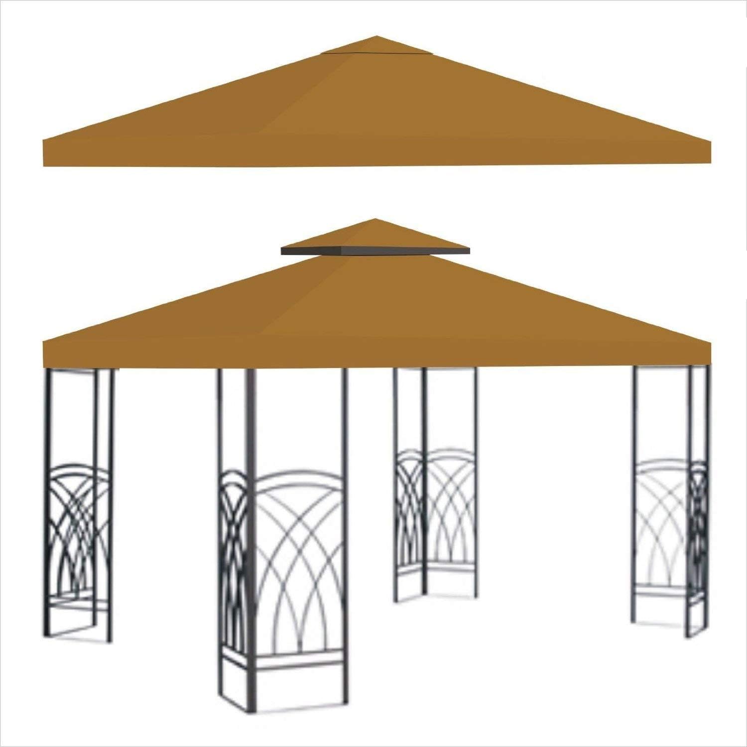 BenefitUSA Replacement Canopy Top Cover for 10'X10' Gazebo Polyester Double Tiers for Outdoor Garden Patio Pavilion Sunshade (Tan)