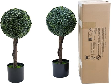 Artificial Topiary Ball Trees 24 Inch, Fake Greenery Milan Grass Ball Tree for Front Porch, Indoor Walkway, Entryway, Set of 2