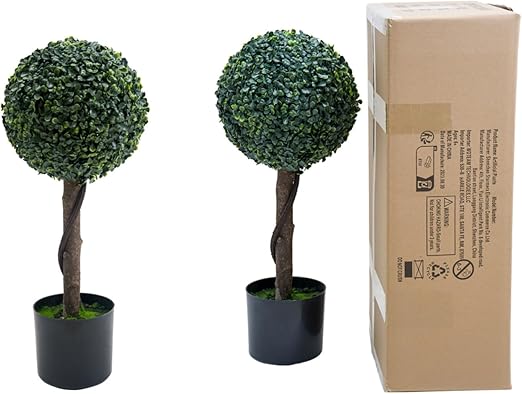 Artificial Topiary Ball Trees 24 Inch, Fake Greenery Milan Grass Ball Tree for Front Porch, Indoor Walkway, Entryway, Set of 2