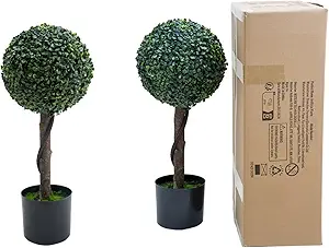 Artificial Topiary Ball Trees 24 Inch, Fake Greenery Milan Grass Ball Tree for Front Porch, Indoor Walkway, Entryway, Set of 2